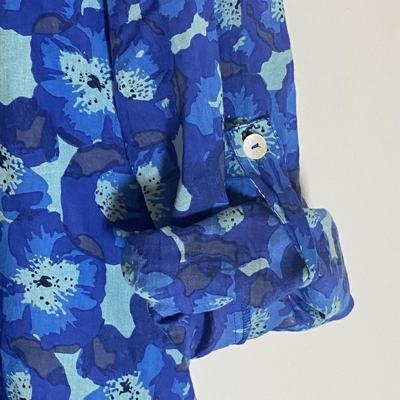 Ro's Garden Dress Womens XL Blue Floral Button Front Cotton Lined Boho Tunic - Picture 14 of 16